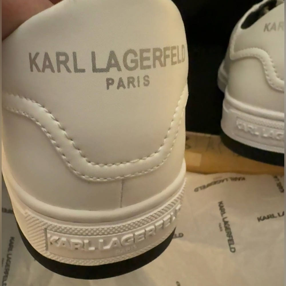 Karl Lagerfeld White Low Top Sneakers Size 8 ~ Leather ~ Men’s ~ New in Box - Picture 3 of 5